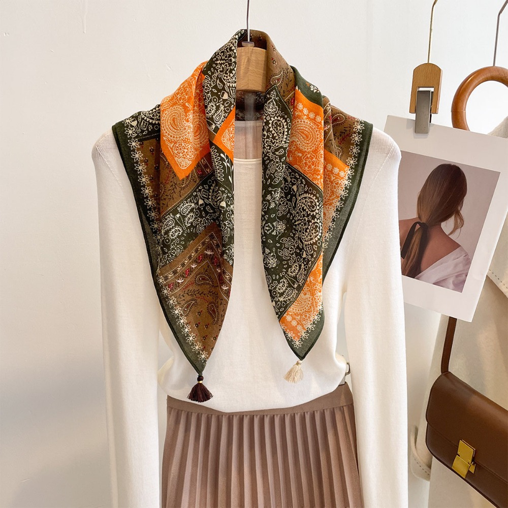 Bandana Cotton - Tassel Scarf Women Square Cotton Feeling