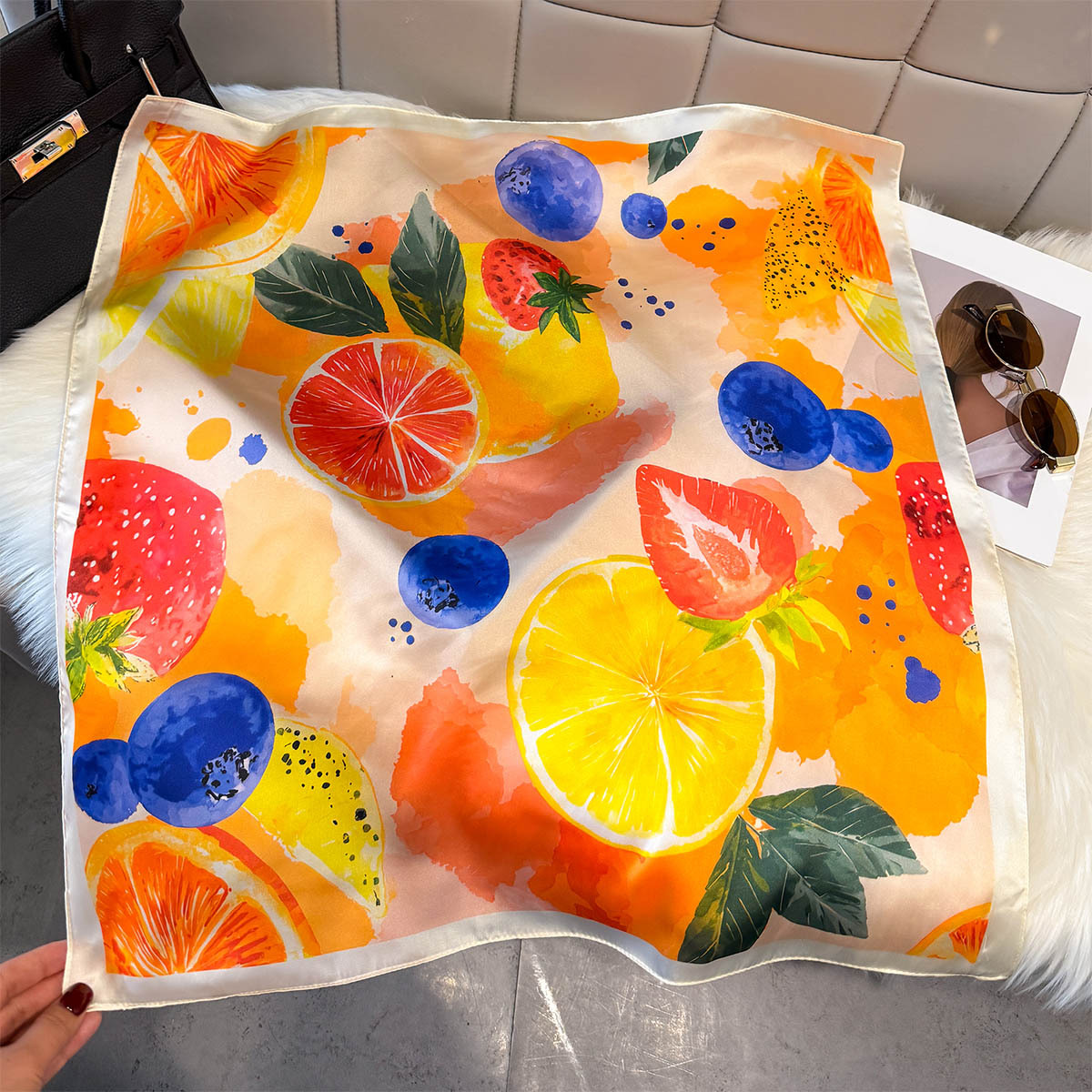 Fashion Lemon Fruit Pattern Sq - огляд і ціна Silk Neck Scarf