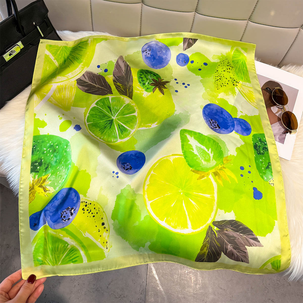 Fashion Lemon Fruit Pattern Sq - огляд і ціна Silk Neck Scarf